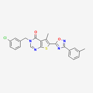 molecular formula C23H17ClN4O2S B2708160 3-(3-chlorobenzyl)-5-methyl-6-[3-(3-methylphenyl)-1,2,4-oxadiazol-5-yl]thieno[2,3-d]pyrimidin-4(3H)-one CAS No. 1326942-42-0