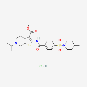 molecular formula C25H34ClN3O5S2 B2708243 Methyl 6-isopropyl-2-(4-((4-methylpiperidin-1-yl)sulfonyl)benzamido)-4,5,6,7-tetrahydrothieno[2,3-c]pyridine-3-carboxylate hydrochloride CAS No. 1216729-92-8