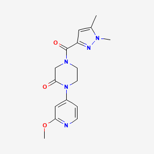 molecular formula C16H19N5O3 B2708262 4-(1,5-Dimethylpyrazole-3-carbonyl)-1-(2-methoxypyridin-4-yl)piperazin-2-one CAS No. 2380141-10-4