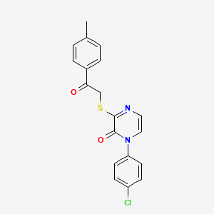 molecular formula C19H15ClN2O2S B2708266 1-(4-chlorophenyl)-3-((2-oxo-2-(p-tolyl)ethyl)thio)pyrazin-2(1H)-one CAS No. 899724-92-6