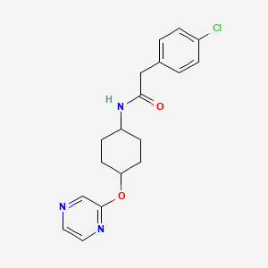 molecular formula C18H20ClN3O2 B2708279 2-(4-chlorophenyl)-N-((1r,4r)-4-(pyrazin-2-yloxy)cyclohexyl)acetamide CAS No. 2034450-90-1