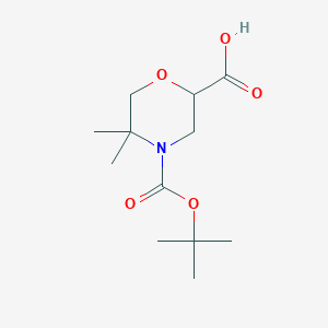 molecular formula C12H21NO5 B2708288 5,5-Dimethyl-4-[(2-methylpropan-2-yl)oxycarbonyl]morpholine-2-carboxylic acid CAS No. 2287335-56-0