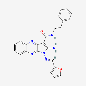 molecular formula C24H20N6O2 B2708293 (E)-2-氨基-1-((呋喃-2-基甲亚胺)氨基)-N-苯乙基-1H-吡咯并[2,3-b]喹喔啉-3-羧酰胺 CAS No. 836641-91-9