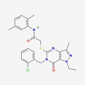 molecular formula C25H26ClN5O2S B2708323 2-({6-[(2-chlorophenyl)methyl]-1-ethyl-3-methyl-7-oxo-1H,6H,7H-pyrazolo[4,3-d]pyrimidin-5-yl}sulfanyl)-N-(2,5-dimethylphenyl)acetamide CAS No. 1358985-36-0