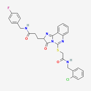 molecular formula C29H25ClFN5O3S B2708324 3-{5-[({[(2-chlorophenyl)methyl]carbamoyl}methyl)sulfanyl]-3-oxo-2H,3H-imidazo[1,2-c]quinazolin-2-yl}-N-[(4-fluorophenyl)methyl]propanamide CAS No. 1104843-60-8