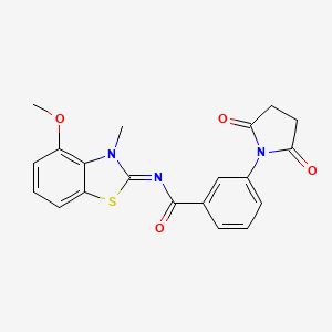 molecular formula C20H17N3O4S B2708327 (E)-3-(2,5-dioxopyrrolidin-1-yl)-N-(4-methoxy-3-methylbenzo[d]thiazol-2(3H)-ylidene)benzamide CAS No. 477295-06-0