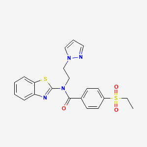 molecular formula C21H20N4O3S2 B2708342 N-(2-(1H-pyrazol-1-yl)ethyl)-N-(benzo[d]thiazol-2-yl)-4-(ethylsulfonyl)benzamide CAS No. 1172829-22-9