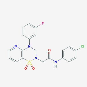 molecular formula C20H16ClFN4O3S B2708346 N-(4-chlorophenyl)-2-(4-(3-fluorophenyl)-1,1-dioxido-3,4-dihydro-2H-pyrido[2,3-e][1,2,4]thiadiazin-2-yl)acetamide CAS No. 1251670-54-8