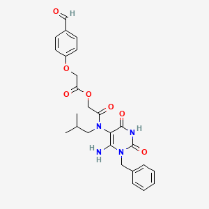 [2-[(6-Amino-1-benzyl-2,4-dioxopyrimidin-5-yl)-(2-methylpropyl)amino]-2-oxoethyl] 2-(4-formylphenoxy)acetate