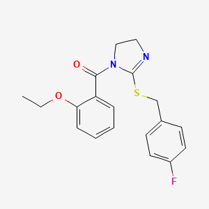 molecular formula C19H19FN2O2S B2708368 (2-ethoxyphenyl)(2-((4-fluorobenzyl)thio)-4,5-dihydro-1H-imidazol-1-yl)methanone CAS No. 851865-62-8