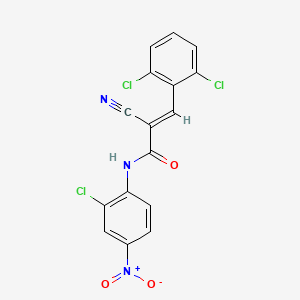 molecular formula C16H8Cl3N3O3 B2708372 (E)-N-(2-chloro-4-nitrophenyl)-2-cyano-3-(2,6-dichlorophenyl)prop-2-enamide CAS No. 444194-07-4