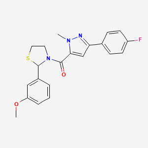 molecular formula C21H20FN3O2S B2708403 (3-(4-fluorophenyl)-1-methyl-1H-pyrazol-5-yl)(2-(3-methoxyphenyl)thiazolidin-3-yl)methanone CAS No. 2034471-85-5