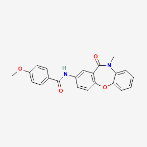 molecular formula C22H18N2O4 B2708404 4-methoxy-N-(10-methyl-11-oxo-10,11-dihydrodibenzo[b,f][1,4]oxazepin-2-yl)benzamide CAS No. 922000-44-0