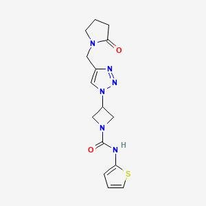 molecular formula C15H18N6O2S B2708419 3-(4-((2-氧代吡咯烷-1-基)甲基)-1H-1,2,3-噁二唑-1-基)-N-(噻吩-2-基)氮杂环丁烷-1-甲酰胺 CAS No. 2034342-54-4