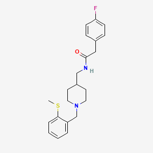molecular formula C22H27FN2OS B2708425 2-(4-fluorophenyl)-N-((1-(2-(methylthio)benzyl)piperidin-4-yl)methyl)acetamide CAS No. 1235372-26-5