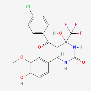 molecular formula C19H16ClF3N2O5 B2708471 5-(4-Chlorobenzoyl)-4-hydroxy-6-(4-hydroxy-3-methoxyphenyl)-4-(trifluoromethyl)-1,3-diazinan-2-one CAS No. 1005066-35-2