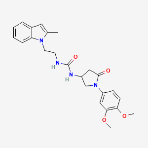 molecular formula C24H28N4O4 B2708513 1-(1-(3,4-dimethoxyphenyl)-5-oxopyrrolidin-3-yl)-3-(2-(2-methyl-1H-indol-1-yl)ethyl)urea CAS No. 894022-51-6