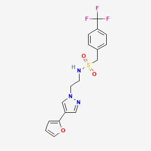 molecular formula C17H16F3N3O3S B2708537 N-(2-(4-(furan-2-yl)-1H-pyrazol-1-yl)ethyl)-1-(4-(trifluoromethyl)phenyl)methanesulfonamide CAS No. 2034327-93-8