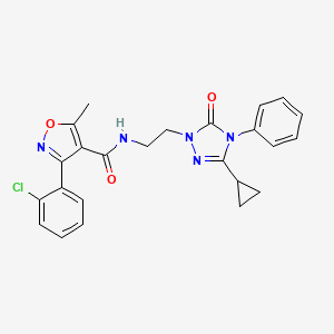 molecular formula C24H22ClN5O3 B2708553 3-(2-chlorophenyl)-N-(2-(3-cyclopropyl-5-oxo-4-phenyl-4,5-dihydro-1H-1,2,4-triazol-1-yl)ethyl)-5-methylisoxazole-4-carboxamide CAS No. 1396682-69-1