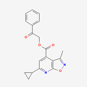 molecular formula C19H16N2O4 B2708556 2-Oxo-2-phenylethyl 6-cyclopropyl-3-methyl-[1,2]oxazolo[5,4-b]pyridine-4-carboxylate CAS No. 1795274-20-2