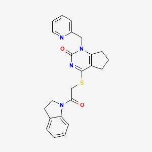 molecular formula C23H22N4O2S B2708561 4-((2-(indolin-1-yl)-2-oxoethyl)thio)-1-(pyridin-2-ylmethyl)-6,7-dihydro-1H-cyclopenta[d]pyrimidin-2(5H)-one CAS No. 1115297-61-4