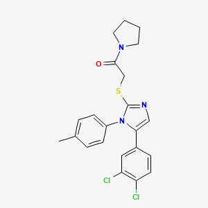 molecular formula C22H21Cl2N3OS B2708562 2-((5-(3,4-dichlorophenyl)-1-(p-tolyl)-1H-imidazol-2-yl)thio)-1-(pyrrolidin-1-yl)ethanone CAS No. 1207042-16-7