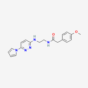 molecular formula C19H21N5O2 B2708573 N-(2-((6-(1H-pyrrol-1-yl)pyridazin-3-yl)amino)ethyl)-2-(4-methoxyphenyl)acetamide CAS No. 1396760-73-8