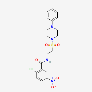 molecular formula C19H21ClN4O5S B2708580 2-chloro-5-nitro-N-(2-((4-phenylpiperazin-1-yl)sulfonyl)ethyl)benzamide CAS No. 897621-21-5
