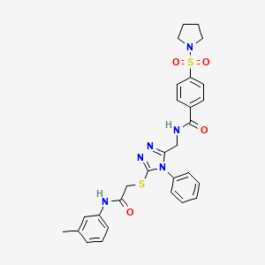 molecular formula C29H30N6O4S2 B2708582 N-((5-((2-oxo-2-(m-tolylamino)ethyl)thio)-4-phenyl-4H-1,2,4-triazol-3-yl)methyl)-4-(pyrrolidin-1-ylsulfonyl)benzamide CAS No. 394213-49-1