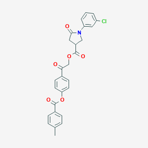 molecular formula C27H22ClNO6 B270860 2-{4-[(4-Methylbenzoyl)oxy]phenyl}-2-oxoethyl 1-(3-chlorophenyl)-5-oxo-3-pyrrolidinecarboxylate 