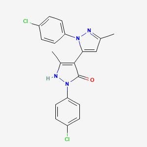 molecular formula C20H16Cl2N4O B2708600 1,1'-(4-Chlorophenyl)-3,3'-dimethyl-5-hydroxy[4,5']-bipyrazol CAS No. 114658-03-6