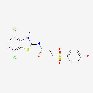 (E)-N-(4,7-dichloro-3-methylbenzo[d]thiazol-2(3H)-ylidene)-3-((4-fluorophenyl)sulfonyl)propanamide