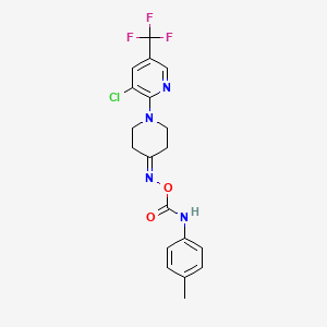 molecular formula C19H18ClF3N4O2 B2708614 3-氯-2-(4-{[(4-甲苯基羰基)氧基]亚胺基哌啶基)-5-(三氟甲基)吡啶 CAS No. 306976-36-3