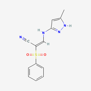 (E)-2-(benzenesulfonyl)-3-[(5-methyl-1H-pyrazol-3-yl)amino]prop-2-enenitrile