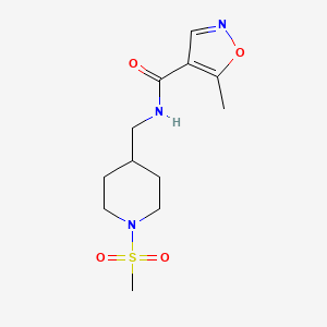 molecular formula C12H19N3O4S B2708638 5-methyl-N-((1-(methylsulfonyl)piperidin-4-yl)methyl)isoxazole-4-carboxamide CAS No. 1428351-16-9