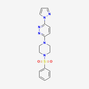 molecular formula C17H18N6O2S B2708644 3-(4-(phenylsulfonyl)piperazin-1-yl)-6-(1H-pyrazol-1-yl)pyridazine CAS No. 1014091-37-2