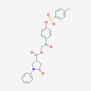 molecular formula C26H23NO7S B270865 2-(4-{[(4-Methylphenyl)sulfonyl]oxy}phenyl)-2-oxoethyl 5-oxo-1-phenyl-3-pyrrolidinecarboxylate 