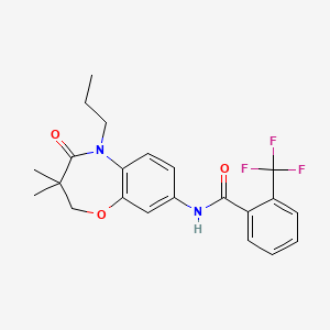 molecular formula C22H23F3N2O3 B2708665 N-(3,3-二甲基-4-氧代-5-丙基-2,3,4,5-四氢苯并[b][1,4]噁唑-8-基)-2-(三氟甲基)苯甲酰胺 CAS No. 921870-06-6