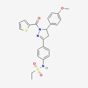 N-[4-[3-(4-methoxyphenyl)-2-(thiophene-2-carbonyl)-3,4-dihydropyrazol-5-yl]phenyl]ethanesulfonamide