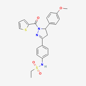 molecular formula C23H23N3O4S2 B2708676 N-[4-[3-(4-甲氧基苯基)-2-(噻吩-2-甲酰)-3,4-二氢吡唑-5-基]苯基]乙烷磺酰胺 CAS No. 852141-32-3