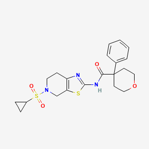 molecular formula C21H25N3O4S2 B2708681 N-(5-(cyclopropylsulfonyl)-4,5,6,7-tetrahydrothiazolo[5,4-c]pyridin-2-yl)-4-phenyltetrahydro-2H-pyran-4-carboxamide CAS No. 1421442-08-1