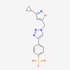 molecular formula C15H13FN4O3S B2708685 4-[1-[(3-Cyclopropyl-1,2-oxazol-5-yl)methyl]triazol-4-yl]benzenesulfonyl fluoride CAS No. 2249210-90-8