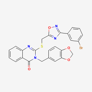 molecular formula C25H17BrN4O4S B2708697 3-(苯并[d][1,3]二氧杂环-5-基甲基)-2-(((3-(3-溴苯基)-1,2,4-噁二唑-5-基)甲基)硫代)喹唑啉-4(3H)-酮 CAS No. 2034206-35-2