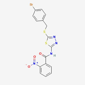 molecular formula C16H11BrN4O3S2 B2708699 N-(5-((4-bromobenzyl)thio)-1,3,4-thiadiazol-2-yl)-2-nitrobenzamide CAS No. 392302-85-1