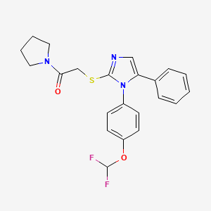 molecular formula C22H21F2N3O2S B2708709 2-((1-(4-(difluoromethoxy)phenyl)-5-phenyl-1H-imidazol-2-yl)thio)-1-(pyrrolidin-1-yl)ethanone CAS No. 1226457-43-7