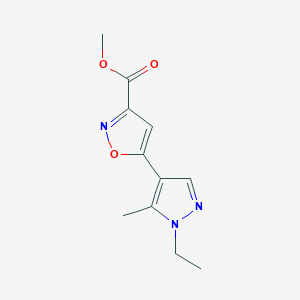 molecular formula C11H13N3O3 B2708718 Methyl 5-(1-ethyl-5-methyl-1H-pyrazol-4-yl)isoxazole-3-carboxylate CAS No. 1001519-01-2