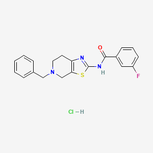 molecular formula C20H19ClFN3OS B2708726 N-(5-benzyl-4,5,6,7-tetrahydrothiazolo[5,4-c]pyridin-2-yl)-3-fluorobenzamide hydrochloride CAS No. 1189867-77-3