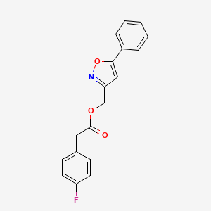 molecular formula C18H14FNO3 B2708747 (5-Phenyl-1,2-oxazol-3-yl)methyl 2-(4-fluorophenyl)acetate CAS No. 946264-59-1