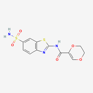 molecular formula C12H11N3O5S2 B2708753 N-(6-sulfamoylbenzo[d]thiazol-2-yl)-5,6-dihydro-1,4-dioxine-2-carboxamide CAS No. 864938-51-2
