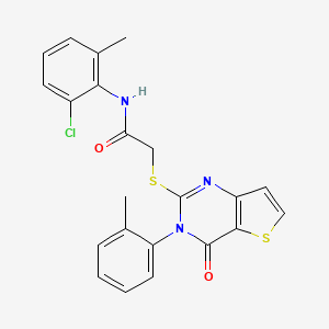 molecular formula C22H18ClN3O2S2 B2708758 N-(2-氯-6-甲基苯基)-2-{[3-(2-甲基苯基)-4-氧代-3,4-二氢噻吩并[3,2-d]嘧啶-2-基]磺基}乙酰胺 CAS No. 1291862-58-2